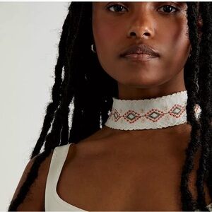 Free People White and Red Beaded Choker Necklace